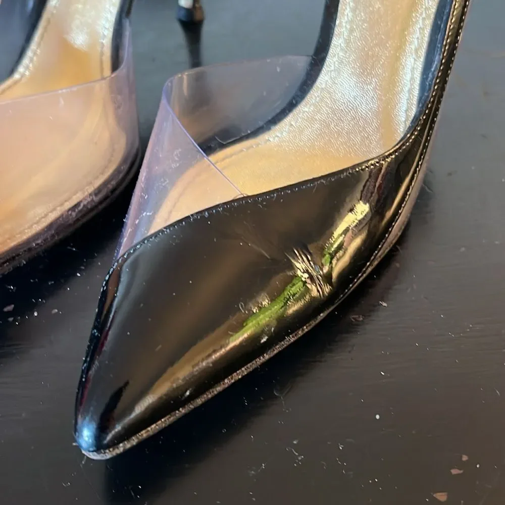 90s Dolce & Gabbana Black Patent Leather & Clear Cutout Heels
